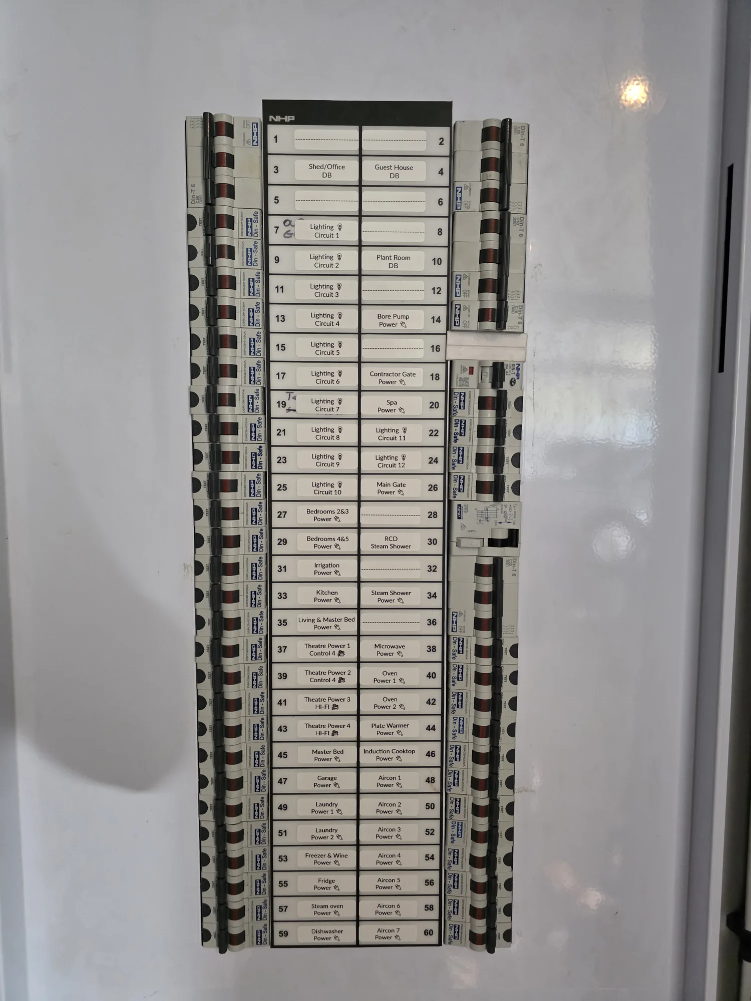 Fully labelled switchboard installed by Techlink Electrical, every circuit identified