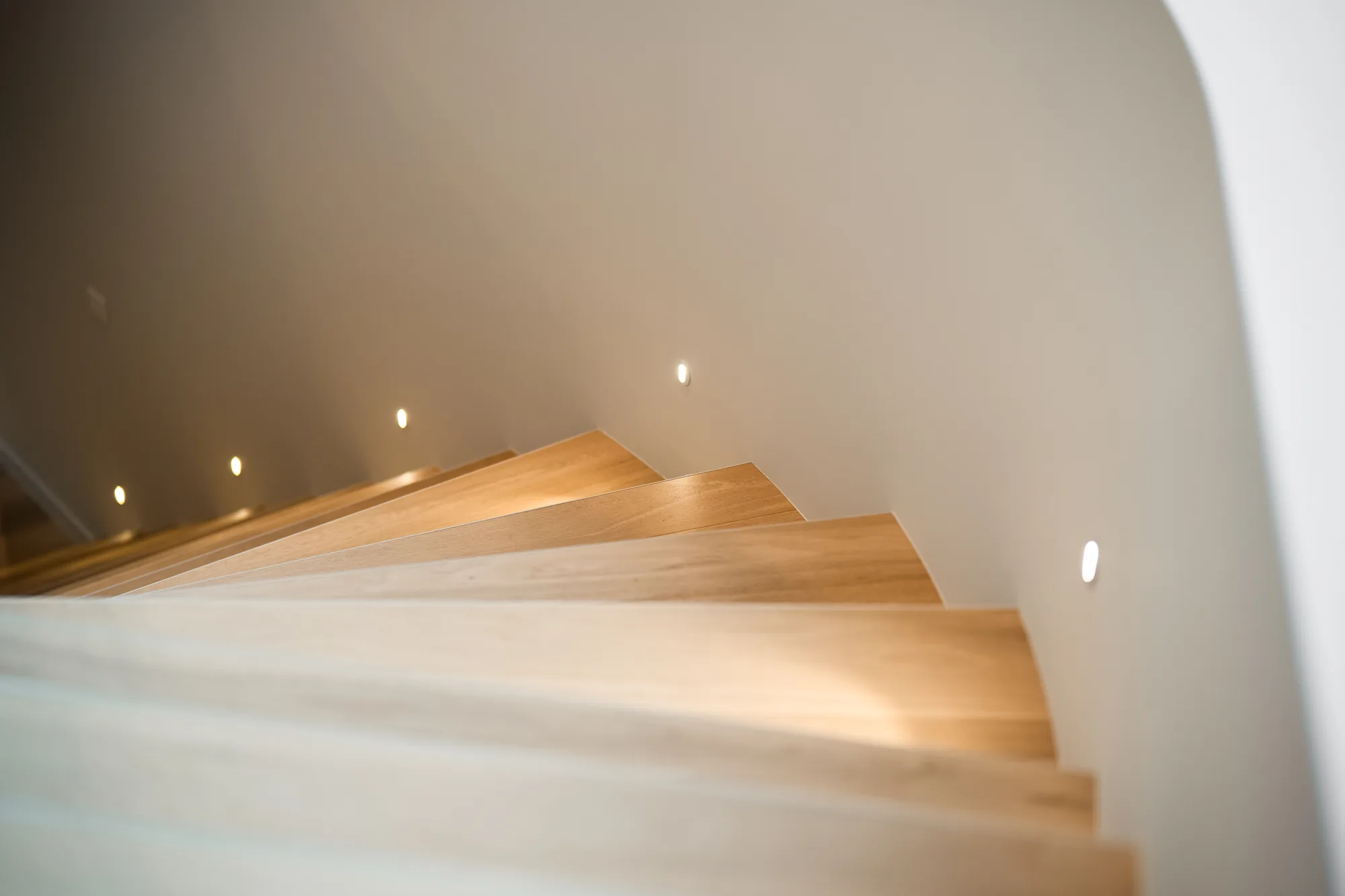 Timber staircase with recessed step lighting